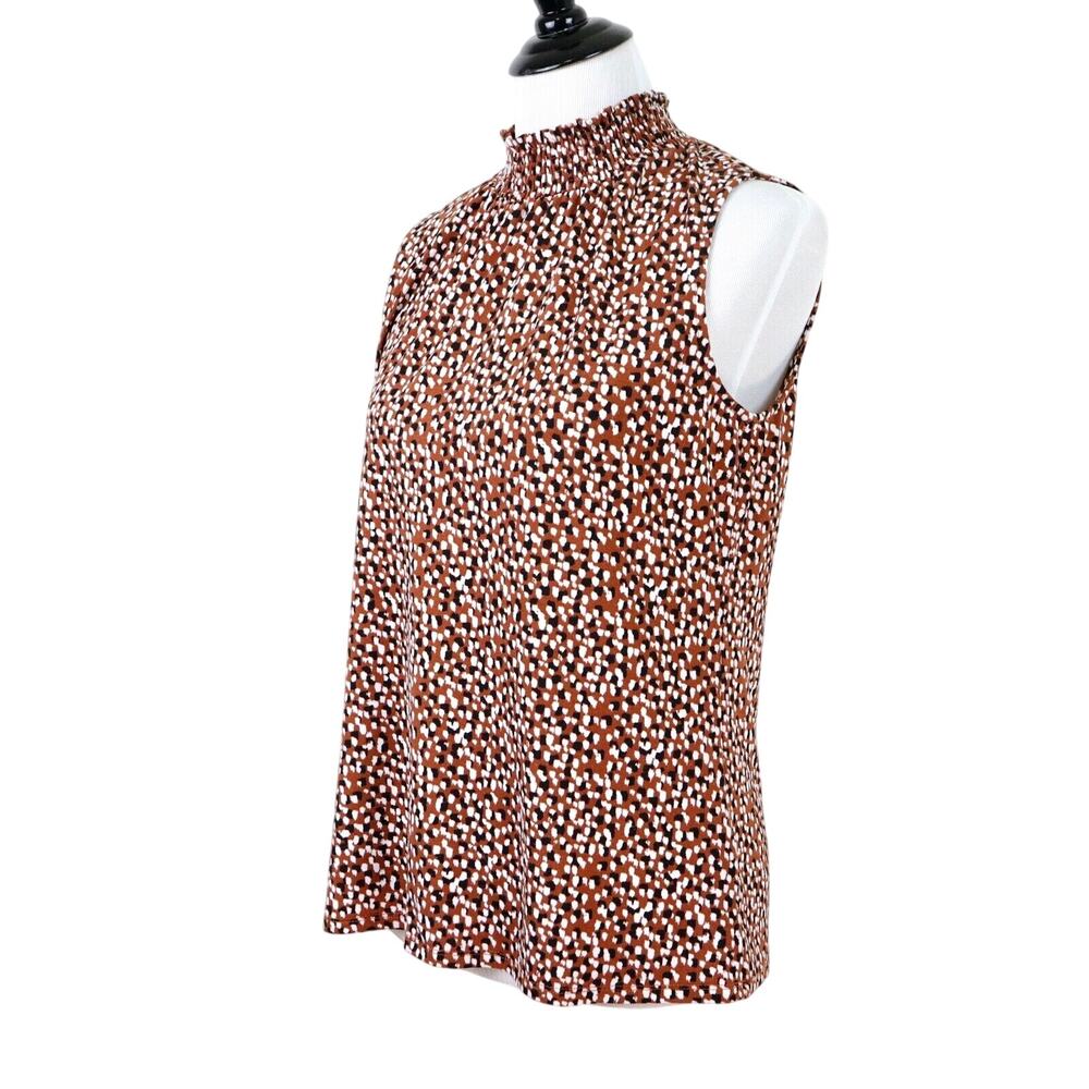 Adrianna Papell Size M Jersey Mock Neck Sleeveless Blouse Brown Black